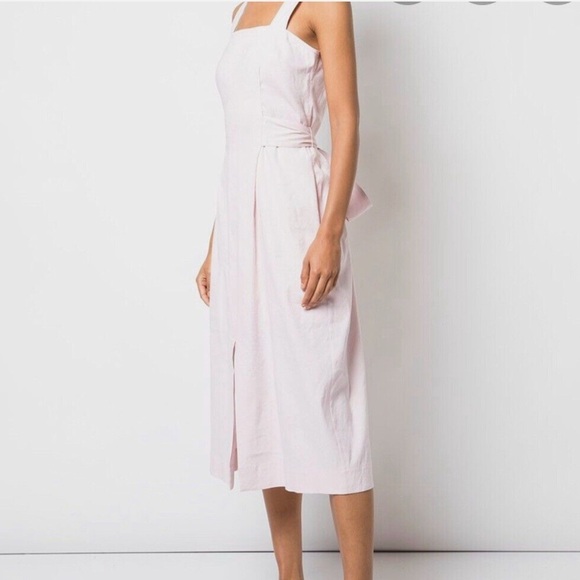 Vince |  Linen-Blend Square Neck Midi in Blush Pink 2 - Picture 5 of 15